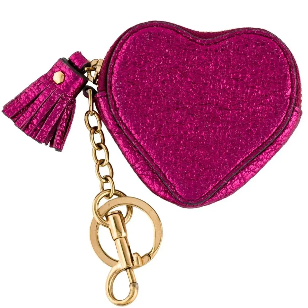 Anya Hindmarch Heart Coin Purse Bag Charm Magenta Leather
